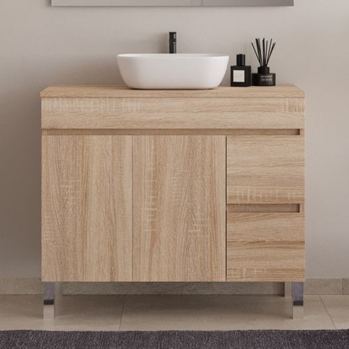 Meuble De Salle De Bain 100cm Sur Pieds Avec Plateau Et Cuve - Cambrian - Haro