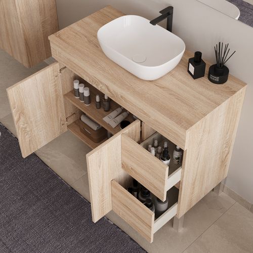 Meuble De Salle De Bain 100cm Sur Pieds Avec Plateau Et Cuve - Sans Miroir - Cambrian - Haro