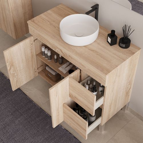 Meuble De Salle De Bain 100cm Sur Pieds Avec Plateau Et Cuve - Sans Miroir - Cambrian - Haro