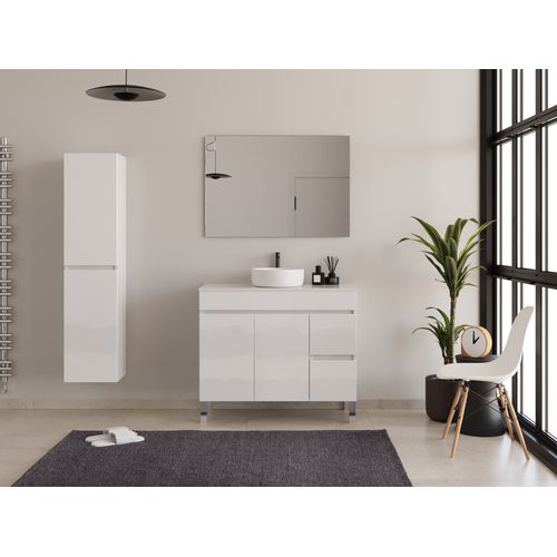Meuble De Salle De Bain 100cm Sur Pieds Avec Plateau Et Cuve - Sans Miroir - Blanc - Haro