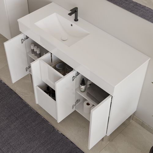 Meuble De Salle De Bain 120cm Sur Pieds Avec Vasque Déporté - Sans Miroir - Cambrian - Haro