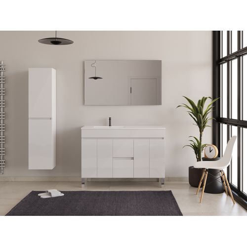 Meuble De Salle De Bain 120cm Sur Pieds Avec Vasque Déporté - Sans Miroir - Cambrian - Haro