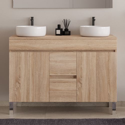 Meuble De Salle De Bain 120cm Sur Pieds Avec Plateau Et Cuves - Sans Miroir - Cambrian - Haro