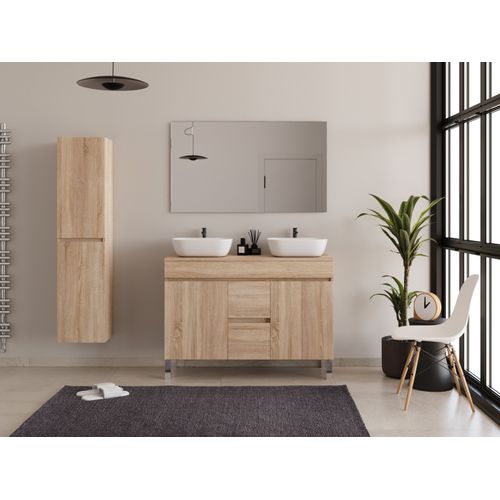 Meuble De Salle De Bain 120cm Sur Pieds Avec Plateau Et Cuves - Cambrian (chêne Clair) - Haro
