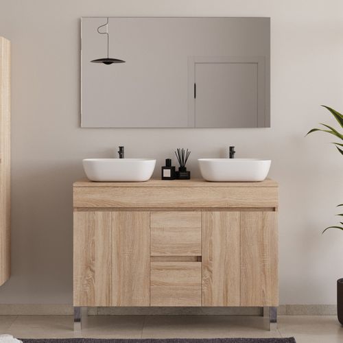 Meuble De Salle De Bain 120cm Sur Pieds Avec Plateau Et Cuves - Cambrian (chêne Clair) - Haro