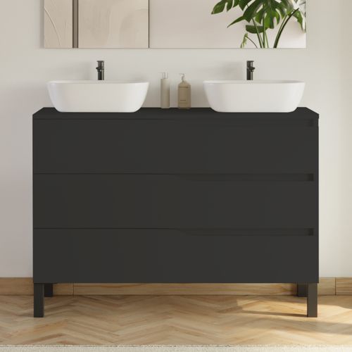 Meuble De Salle De Bain 120cm Avec Plateau Et 2 Vasques à Poser Zeus - 3 Tiroirs - Noir - Mata