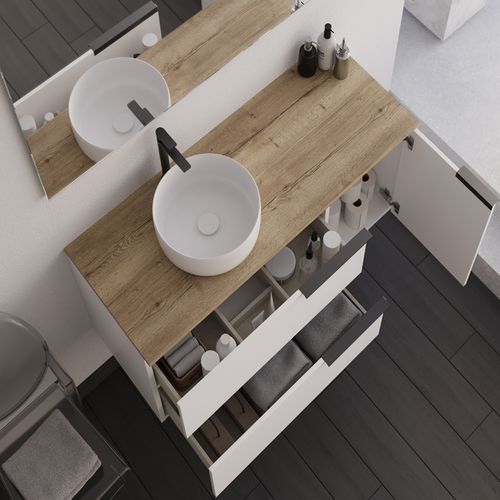 Meuble De Salle De Bain 100cm Avec Vasque à Poser Ronde - Sans Miroir - Blanc - King