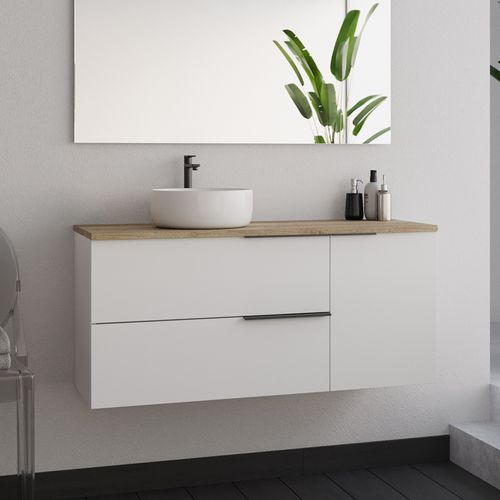 Meuble De Salle De Bain 100cm Avec Vasque à Poser Ronde - Sans Miroir - Blanc - King