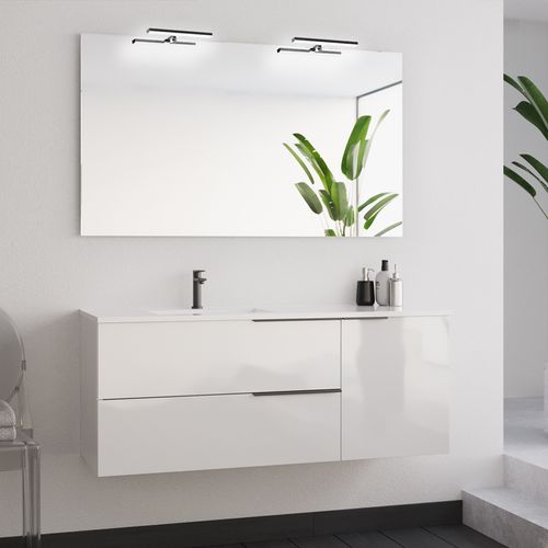 Meuble De Salle De Bain 120cm Avec Vasque Déportée - 2 Tiroirs- Blanc - King