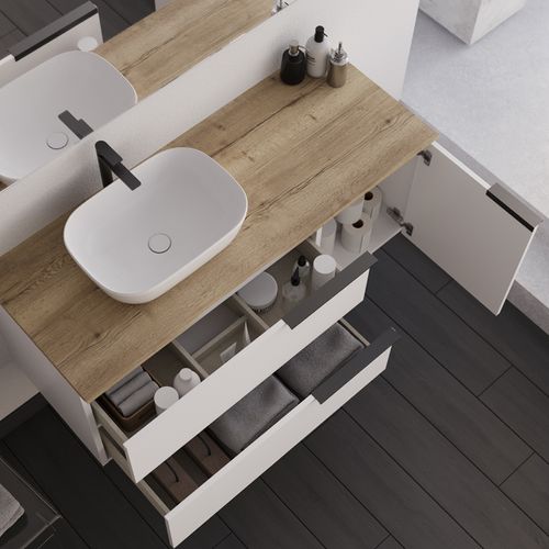 Meuble De Salle De Bain 120cm Avec Vasque à Poser Arrondie - Sans Miroir - Blanc - King