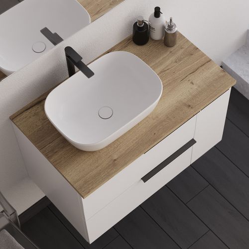 Meuble De Salle De Bain 80cm Avec Vasque à Poser Arrondie - Sans Miroir - Blanc - King