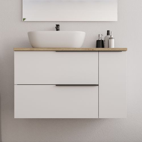 Meuble De Salle De Bain 80cm Avec Vasque à Poser Arrondie - Sans Miroir - Blanc - King
