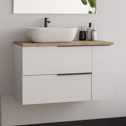 Meuble De Salle De Bain 80cm Avec Vasque à Poser Arrondie - Sans Miroir - Blanc - King