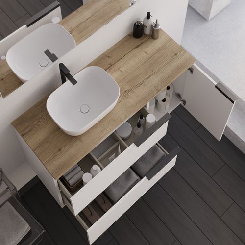 Meuble De Salle De Bain 100cm Avec Vasque à Poser Arrondie - Sans Miroir - Blanc - King