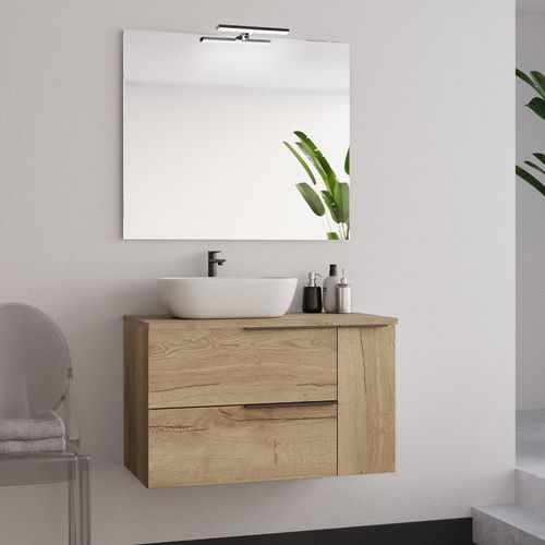 Meuble De Salle De Bain 80cm Avec Vasque à Poser Déportée Ronde - Roble (chêne Clair) - King