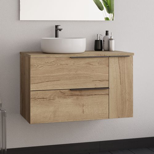 Meuble De Salle De Bain 80cm Avec Vasque à Poser Déportée Arrondie - Roble (chêne Clair) - King