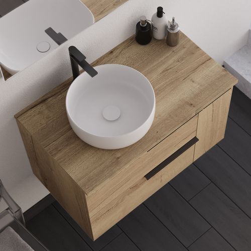 Meuble De Salle De Bain 80cm Avec Vasque à Poser Déportée Arrondie - Roble (chêne Clair) - King