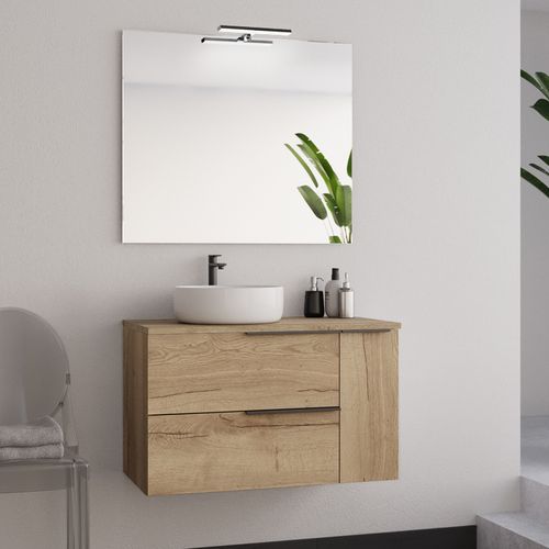 Meuble De Salle De Bain 80cm Avec Vasque à Poser Déportée Arrondie - Roble (chêne Clair) - King