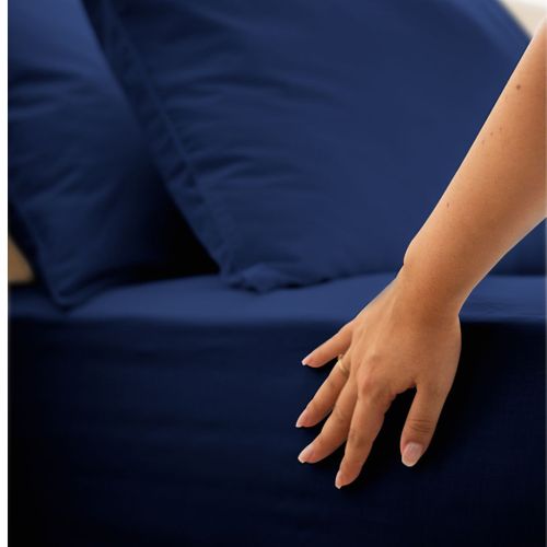 Housse De Couette 200x200cm - Bleu Nuit - 100% Percale De Coton
