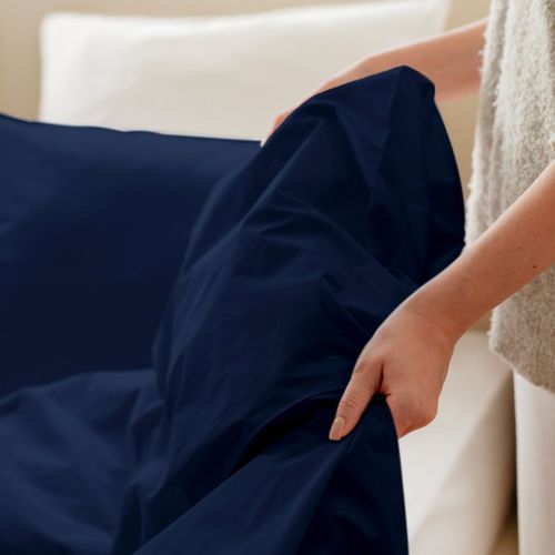 Housse De Couette 140x200cm - Bleu Nuit - 100% Percale De Coton