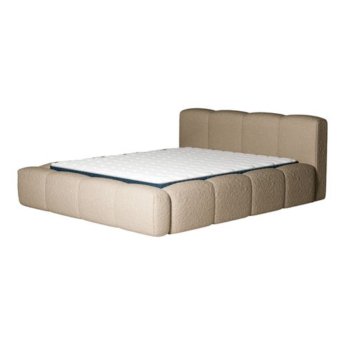 Ensemble Matelas Hybride Jade Épais. 26cm Et Lit Coffre Beige Tissu Bouclé 140x190cm