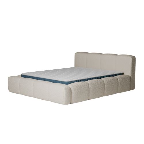 Ensemble Matelas Hybride Jade Épais. 26cm Et Lit Coffre Beige Tissu Bouclé 160x200cm