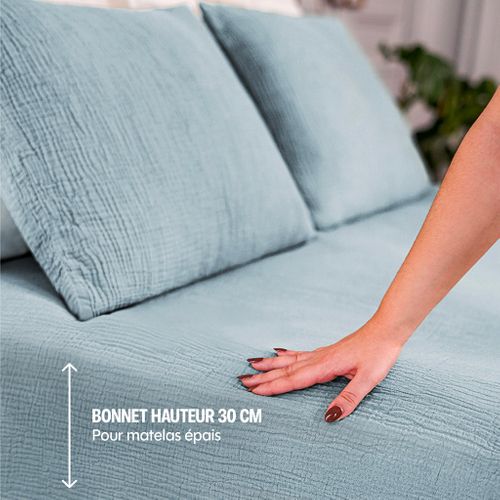 Draps Housse 160x200cm - Mocca Mousse - Gaze De Coton