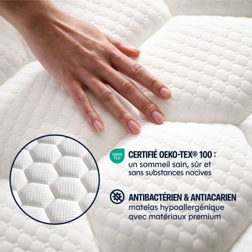 Matelas Hybride Et Oreillers Moelleux 180x200cm Épais 22cm Et Oreillers 50x70cm