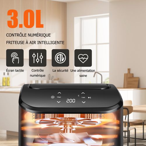 Friteuse Sans Huile 2,5 L 1000 W Écran Tactile Cuisson 360° – Blanc
