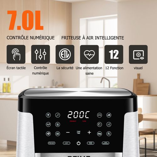 Airfryer 7 L 1800 W 12 Programmes Avec Vitre De Cuisson – Rouge Métallisé