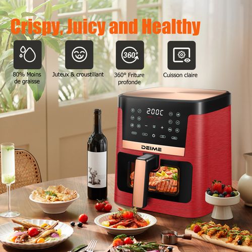 Airfryer 7 L 1800 W 12 Programmes Avec Vitre De Cuisson – Rouge Métallisé