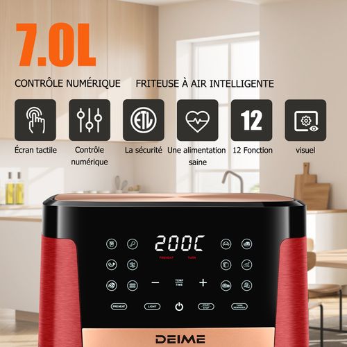 Airfryer 7 L 1800 W 12 Programmes Avec Vitre De Cuisson – Rouge Métallisé