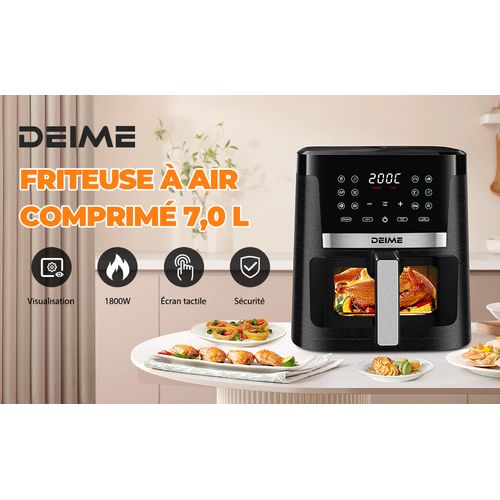 Airfryer 7 L 1800 W 12 Programmes Avec Vitre De Cuisson – Noir Métallisé