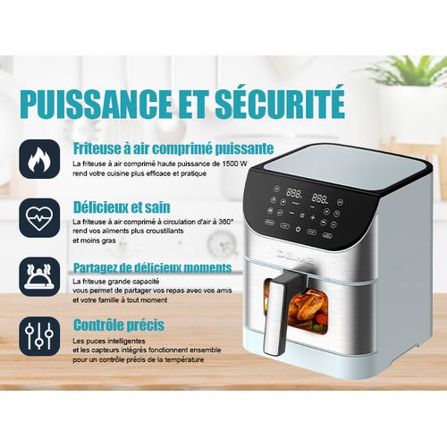 Airfryer 6 L 1500 W 10 Programmes Avec Fenêtre De Cuisson – Inox