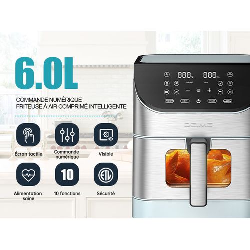 Airfryer 6 L 1500 W 10 Programmes Avec Fenêtre De Cuisson – Inox