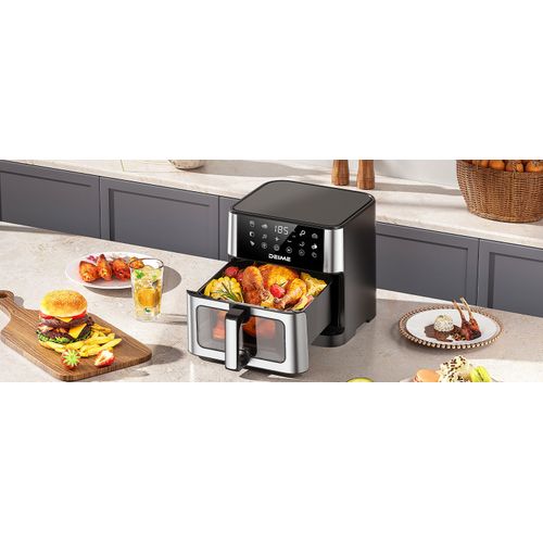 Friteuse Sans Huile 10 L 1800 W 10 Programmes Avec Fenêtre De Cuisson – Inox