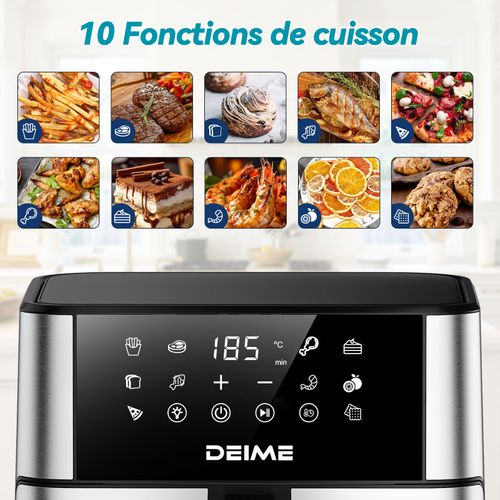 Friteuse Sans Huile 10 L 1800 W 10 Programmes Avec Fenêtre De Cuisson – Inox