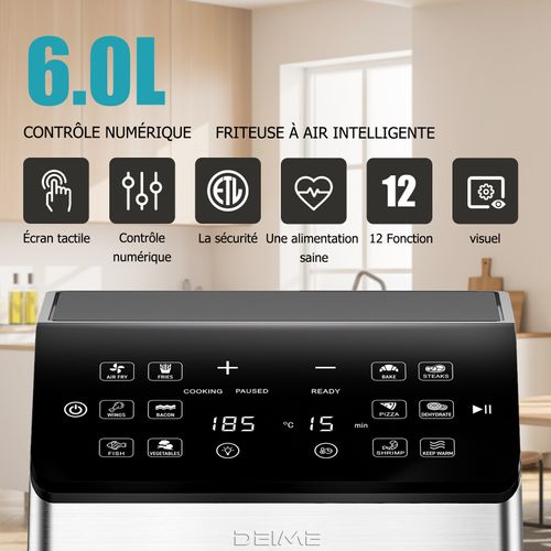 Friteuse Sans Huile 6 L 1700 W 12 Programmes Écran Digital – Noir