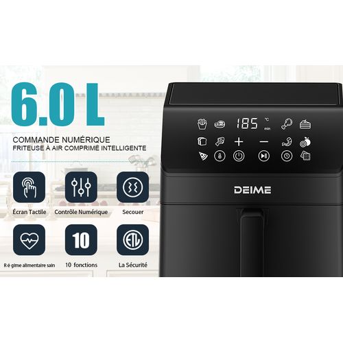 Friteuse Sans Huile 6 L 1700 W 12 Programmes Écran Digital – Noir