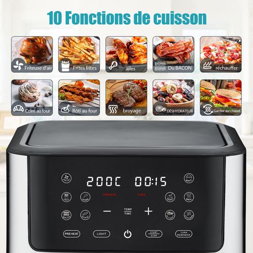 Friteuse Sans Huile 6 L 1500 W 10 Programmes Avec Fenêtre De Cuisson