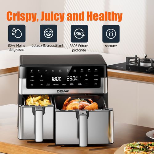 Friteuse Sans Huile 10 L 2800 W 10 Programmes Avec Fenêtre De Cuisson – Inox