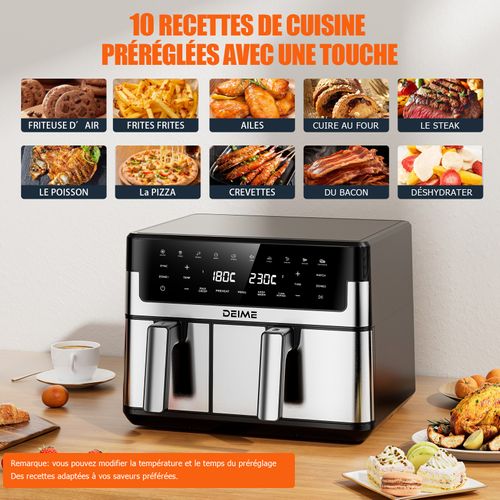 Friteuse Sans Huile 10 L 2800 W 10 Programmes Avec Fenêtre De Cuisson – Inox