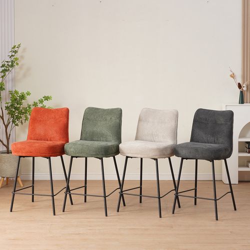 Tabouret De Bar Léon Tissu Vert Pieds Métal