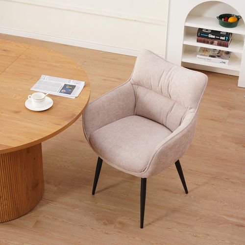 Fauteuil Repas Lucas Tissu Beige Pieds Métal