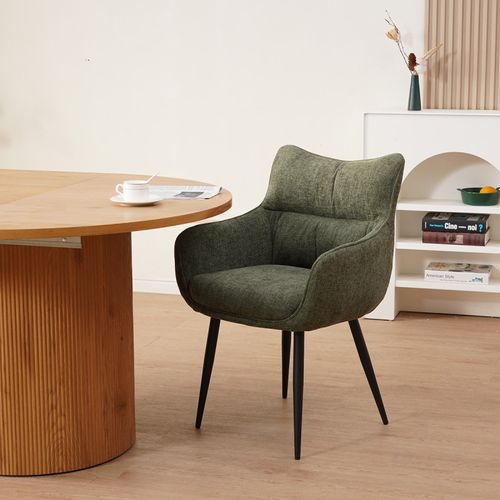 Fauteuil Repas Lucas Tissu Vert Pieds Métal