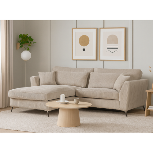 Canapé D'angle Mini Isla Gauche Velours Côtelé Beige