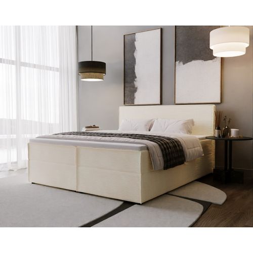 Lit Double Coffres Frédéric 160x200 Cm Velours Côtelé Beige