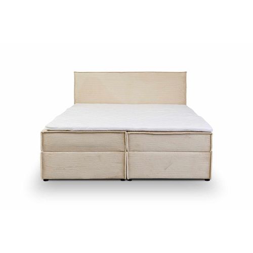 Lit Double Coffres Frédéric 160x200 Cm Velours Côtelé Beige