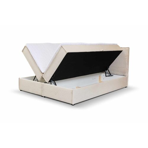 Lit Double Coffres Frédéric 160x200 Cm Velours Côtelé Beige