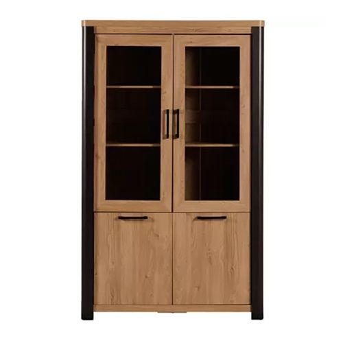Vitrine 2+2 Portes Arrondis Noir/naturel
